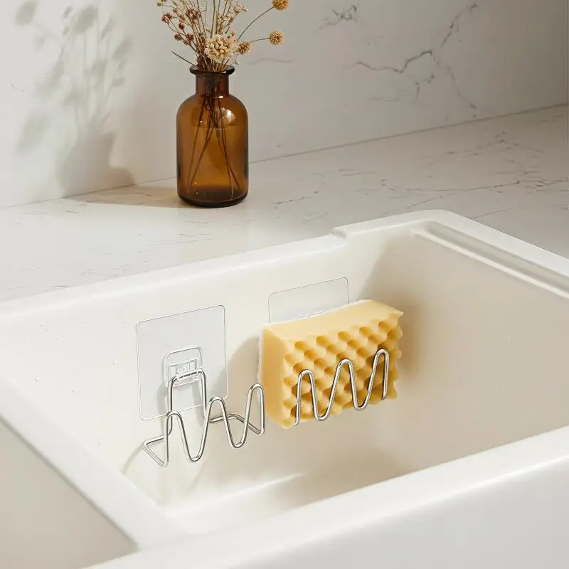 Stainless Steel Sink Drain Organizer Strong Load Bearing Kitchen Sponge Holder Rack for Dishwashing Accessories Storage