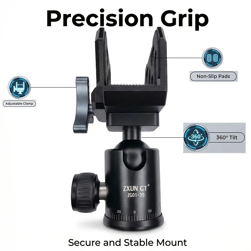 Suitable for Outdoor Hunting and 360 Degree Gimbal on Tripods and Monopods, with 3/8 and 1/4 Threaded Interfaces