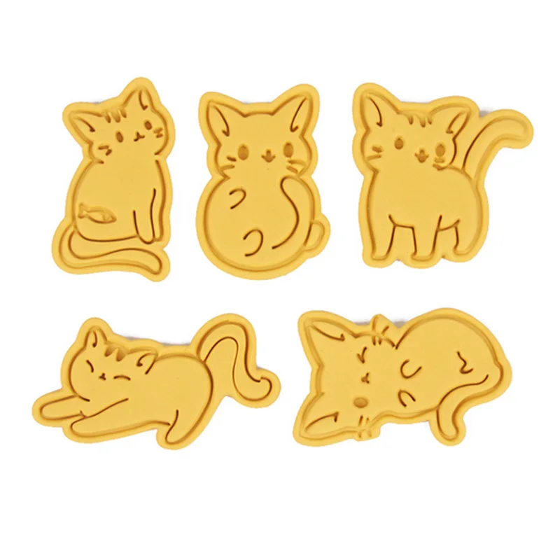 Cartoon Kitten Cookie Embosser Mold Cute Animal Home Diy Baking Fondant Tool Frosting Biscuit Mold Cake Decorating Accessories