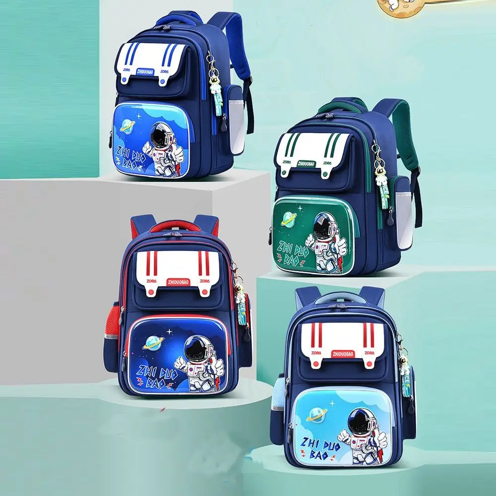 Astronot tas punggung portabel, perlengkapan murid desain reflektif kapasitas besar, tas bahu portabel pelindung tulang belakang sekolah Motif