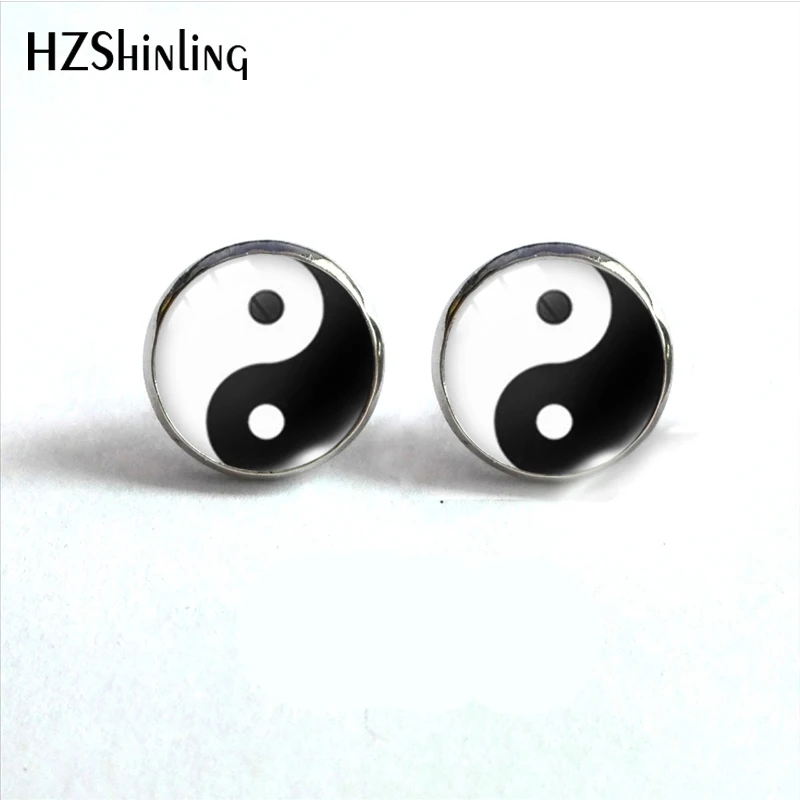 2023 New Arrival Fashion Yin Yang Tai Chi Animals Glass Dome Round Stainless Steel Earring Jewelry Handmade Stud Earrings