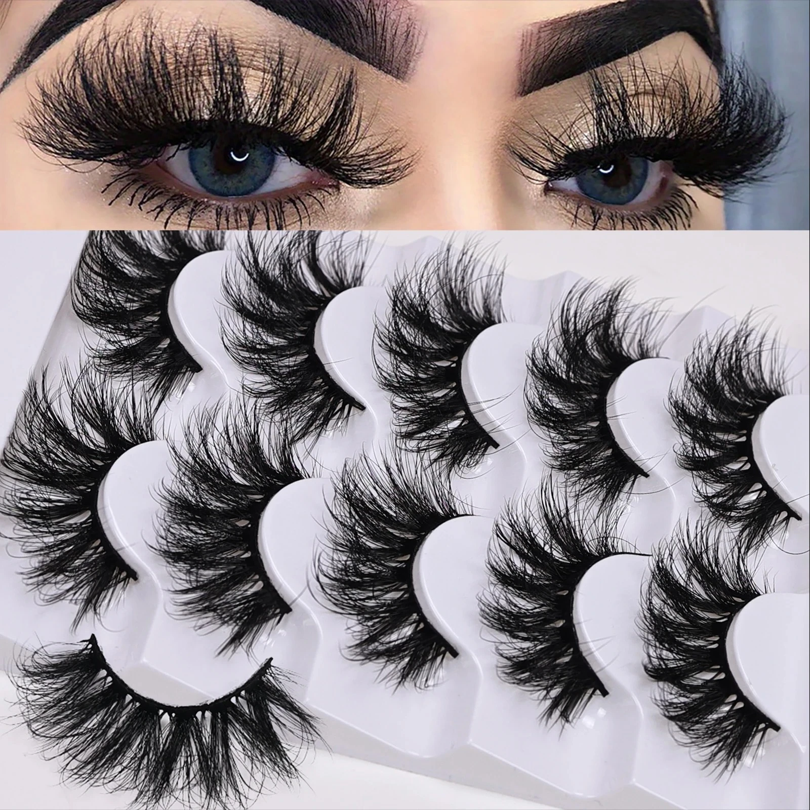 5 Pairs Fluffy False Eyelashes Thick Long Fake Eyelashes Long Lasting Dramatic Volume Messy Lashes Extension