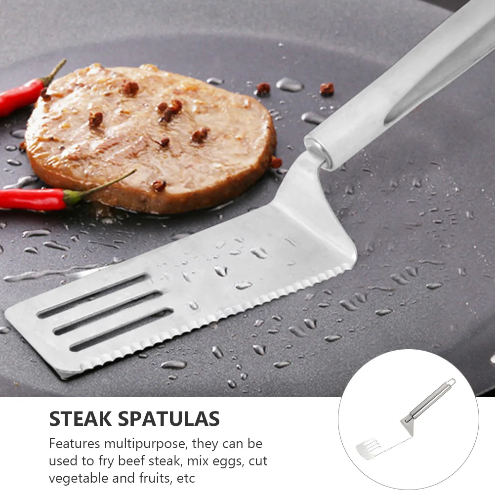 

4 Stainless Spatulas Steak Spatulas Hanging Hole for Kitchen Cooking Multipurpose Steak Frying Shovels Silver Color