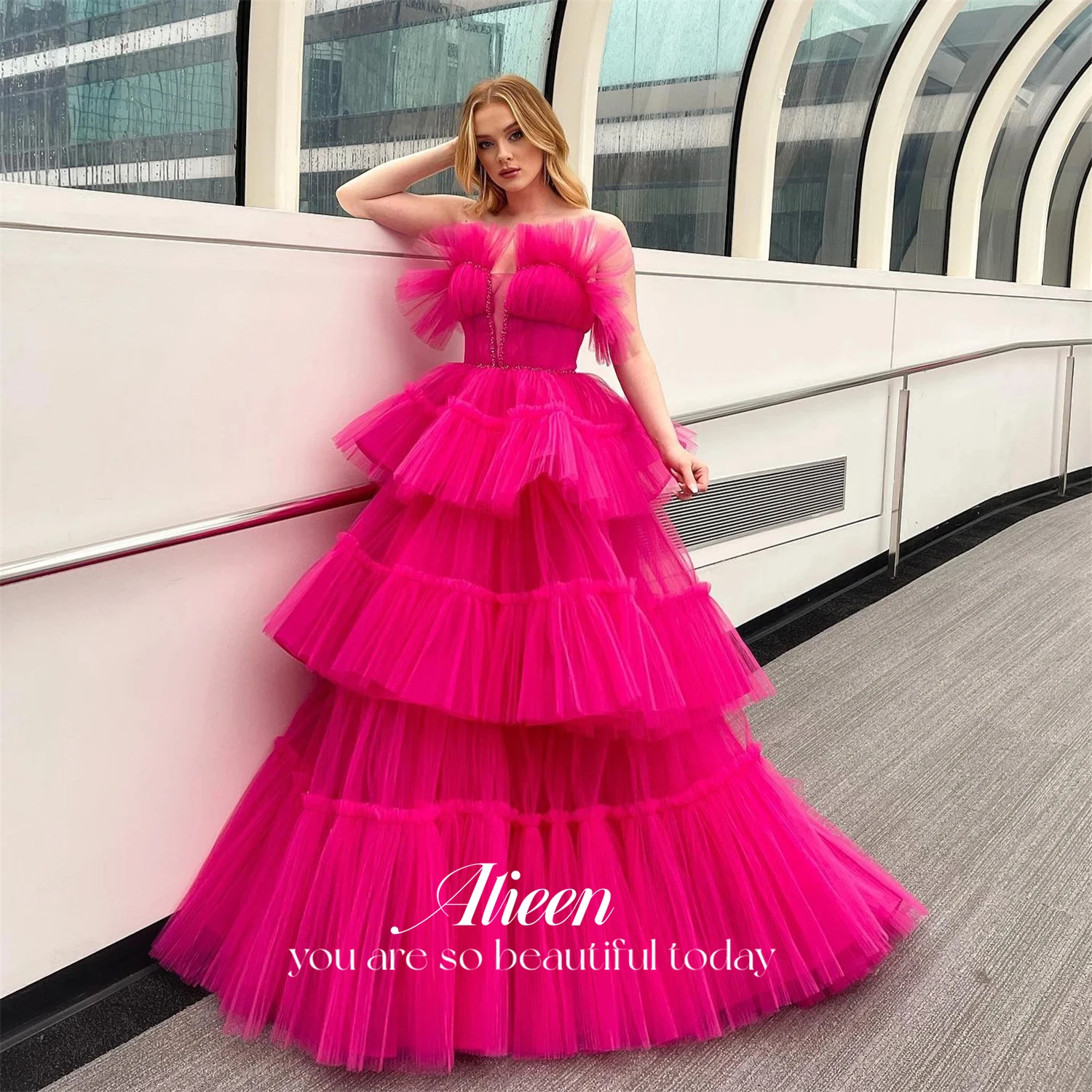 

Aileen Customized Layered Saudi Evening Dresses 2024 Elegant Women's Luxury Wedding Party Dress Woman Gala Prom Graduation Long