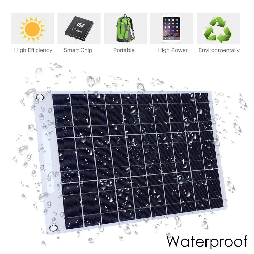 30W Solar Panel 5V Solar Cells Portable Dual USB Solar Battery Charger Outdoor Camping Charging Mobile Phone Charging Bank