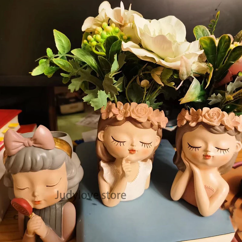 Girl Shape Flower Pot Plaster Molds Homemade Resin Planters Concrete Storage Vessel Silicone Molds Gypsum Clay Molds for Cement