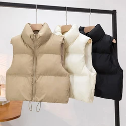 Women's Cotton Vest Autumn Winter Female Sleeveless Solid Color Stand Collar All-Matched Chic Warm Vests Office Lady Wear