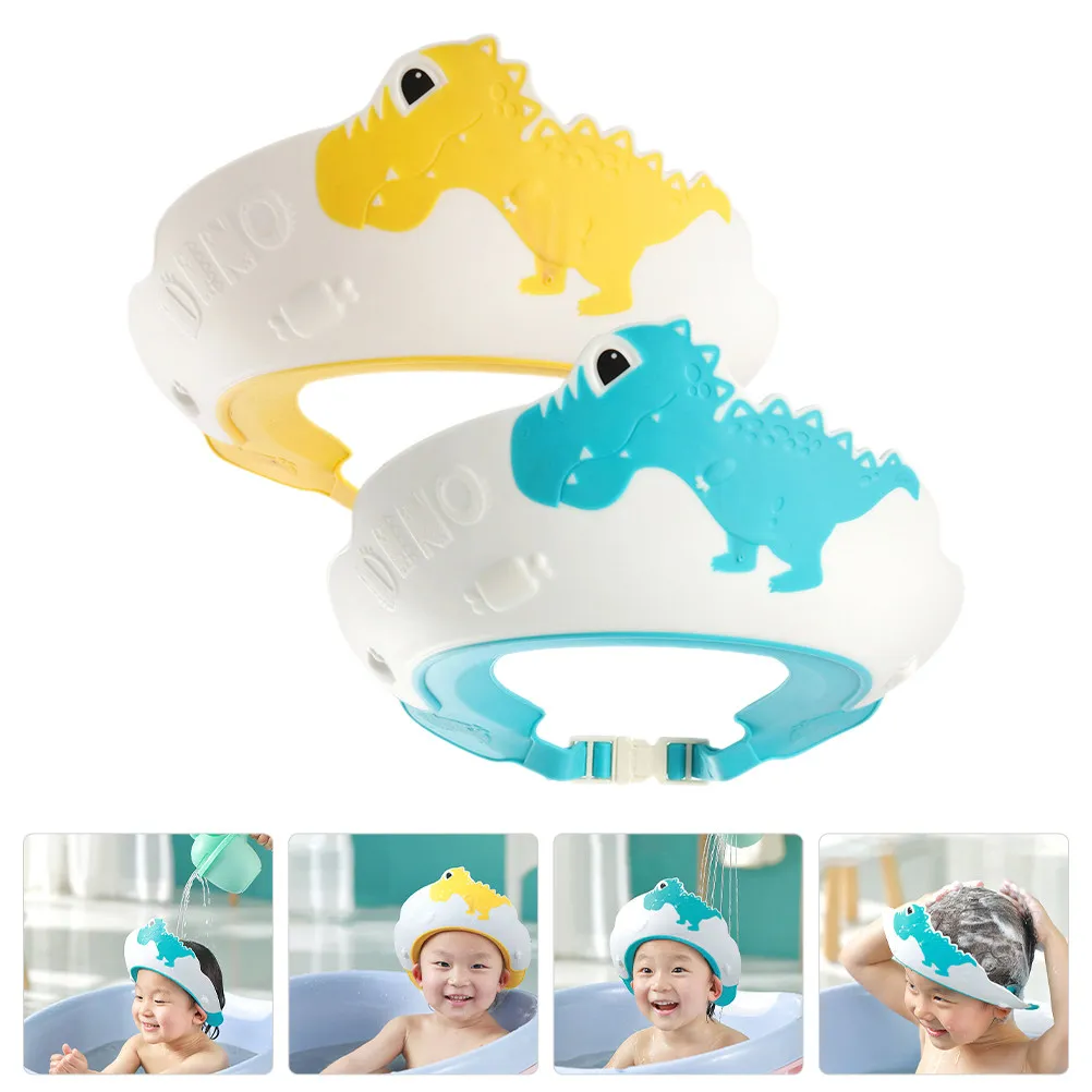

2Pcs Baby Shampoo Hat with Eye and Ear Protection Cute Dinosaur Bath Visor for Infant Hair Wash Toddler Showering Supplies
