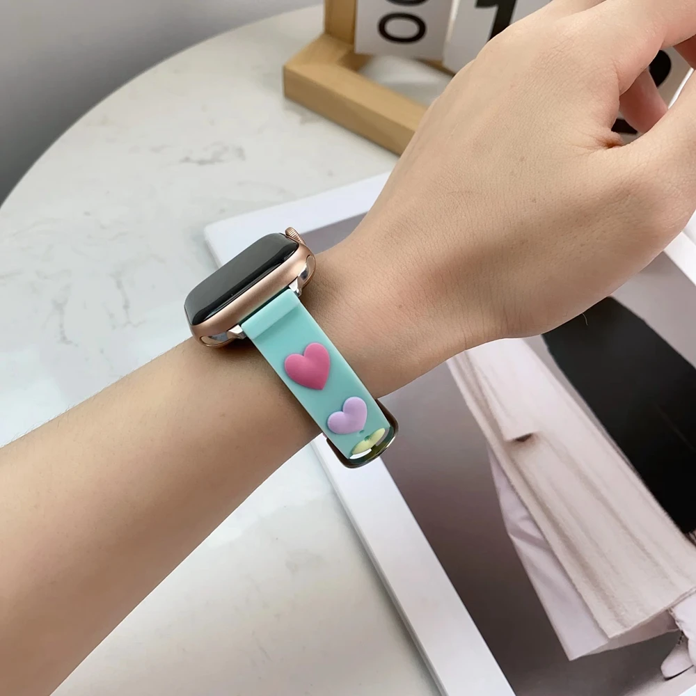 Popular Silicone Strap for Apple Watch Band Ultra 49mm SE7 40/44mm 41/45mm for iWatch 38mm 42mm 6 5 4 3 2 Love Shape Correa Belt