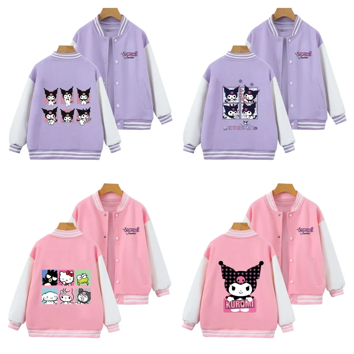 Sanrio Spring Autumn Cartoon Kuromi Baseball Uniform Anime Cinnamoroll Jacket Children Cute  Winter Coat Kids Baseball Jersey