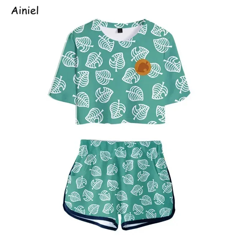 Candy 2025Hot Game Animal Crossing shirt T-Shorts Sport Suit Tom Nook 3D Leaf Printed Short Sleeve Tees Girls Disfraz Women Gym - view 4