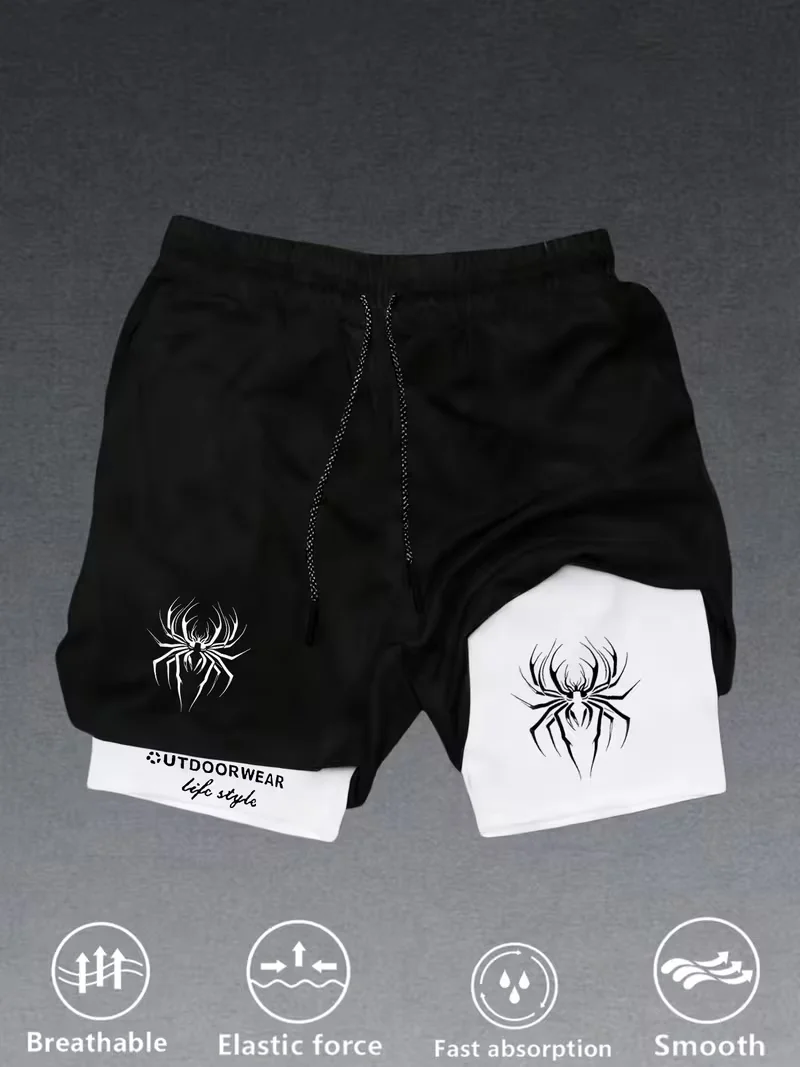 Men's fashionable sports shorts quick drying 2-in-1 multifunctional fitness pants suitable for casual fashion outdoor gym summer