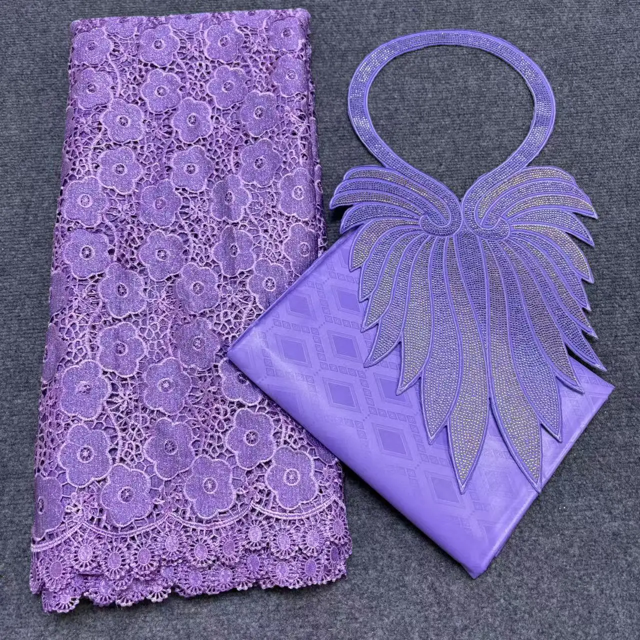 High Quality 2.5yards Swiss Cotton Lace Fabric with 2.5yards Bazin Riche Fabric +Collar Set Hot Sale for Women Dress L67-25