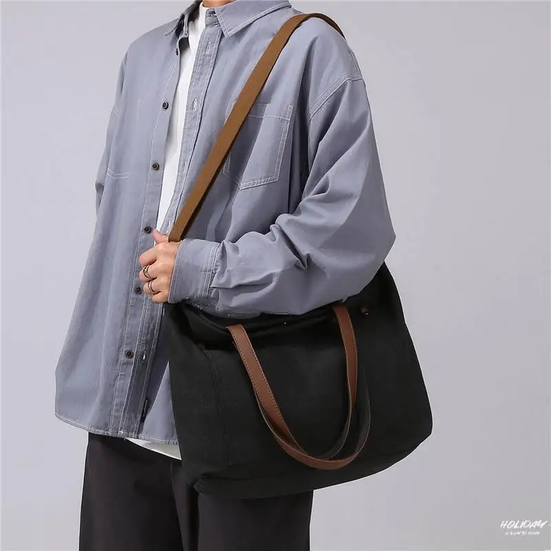 

Retro Workwear Style Men's Crossbody Bag Large Capacity Canvas Shoulder Bag Casual Unisex Tote Bag for Autumn Season
