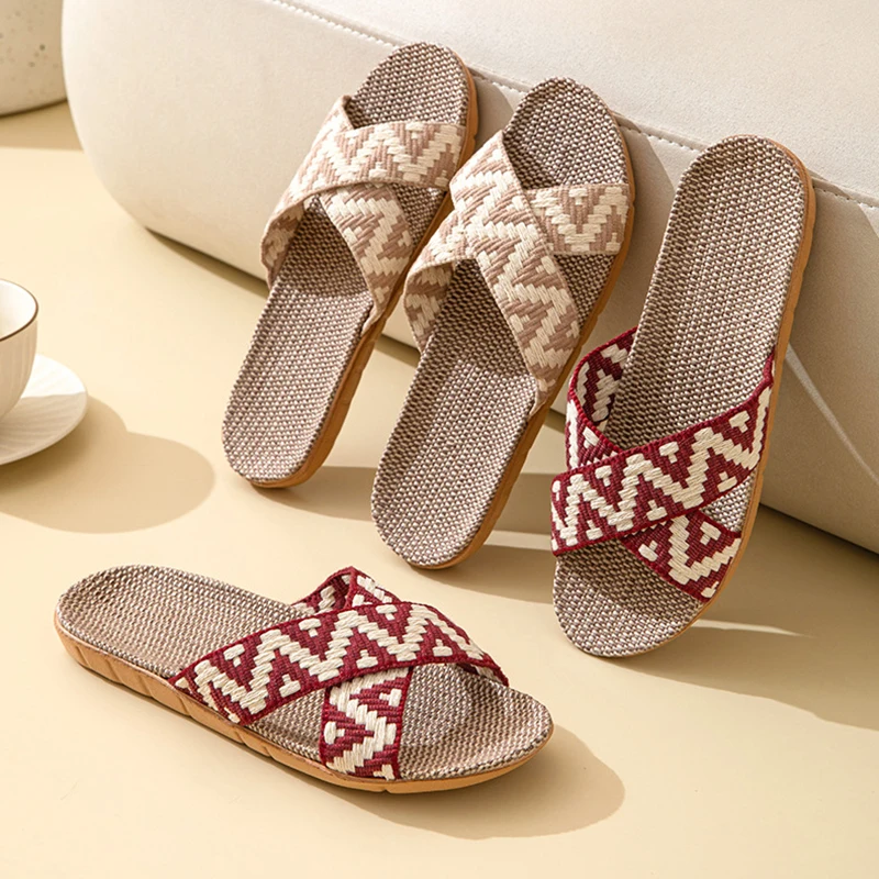 

Hemp Casual Women's Slippers Home Flats Spring Summer Luxury Designer Woman Shoes Fashion Indoor Slides Ladies Soft Sole Elegant