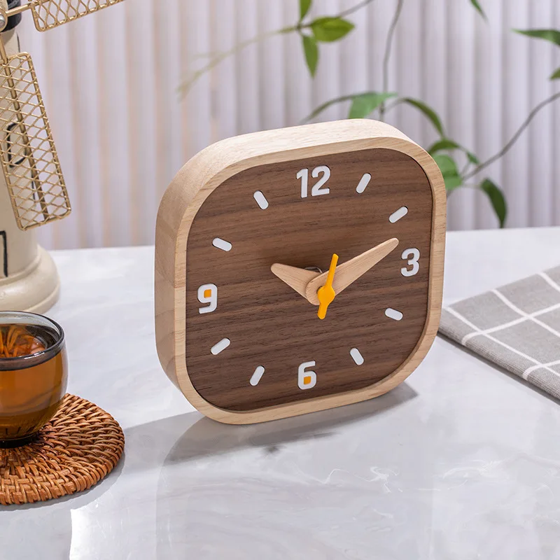 

Black Walnut Wood Desk Clock - Silent Non-Ticking Bedside Alarm Clock, Natural Wood Grain Office Table Decor for Home & Gift