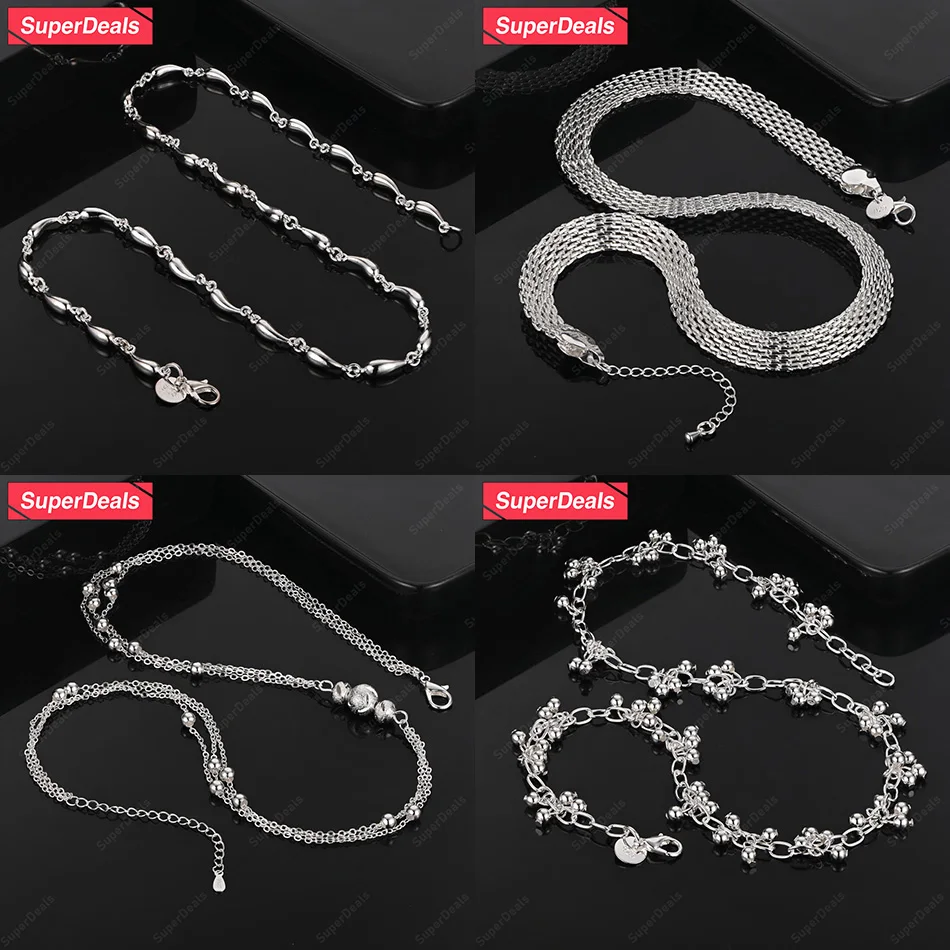 

SuperDeals 925 Sterling Silver Water Drop Mesh Chain Smooth Beads O Chain Necklace Women Party Birthday Gift Fine Cute Jewelry