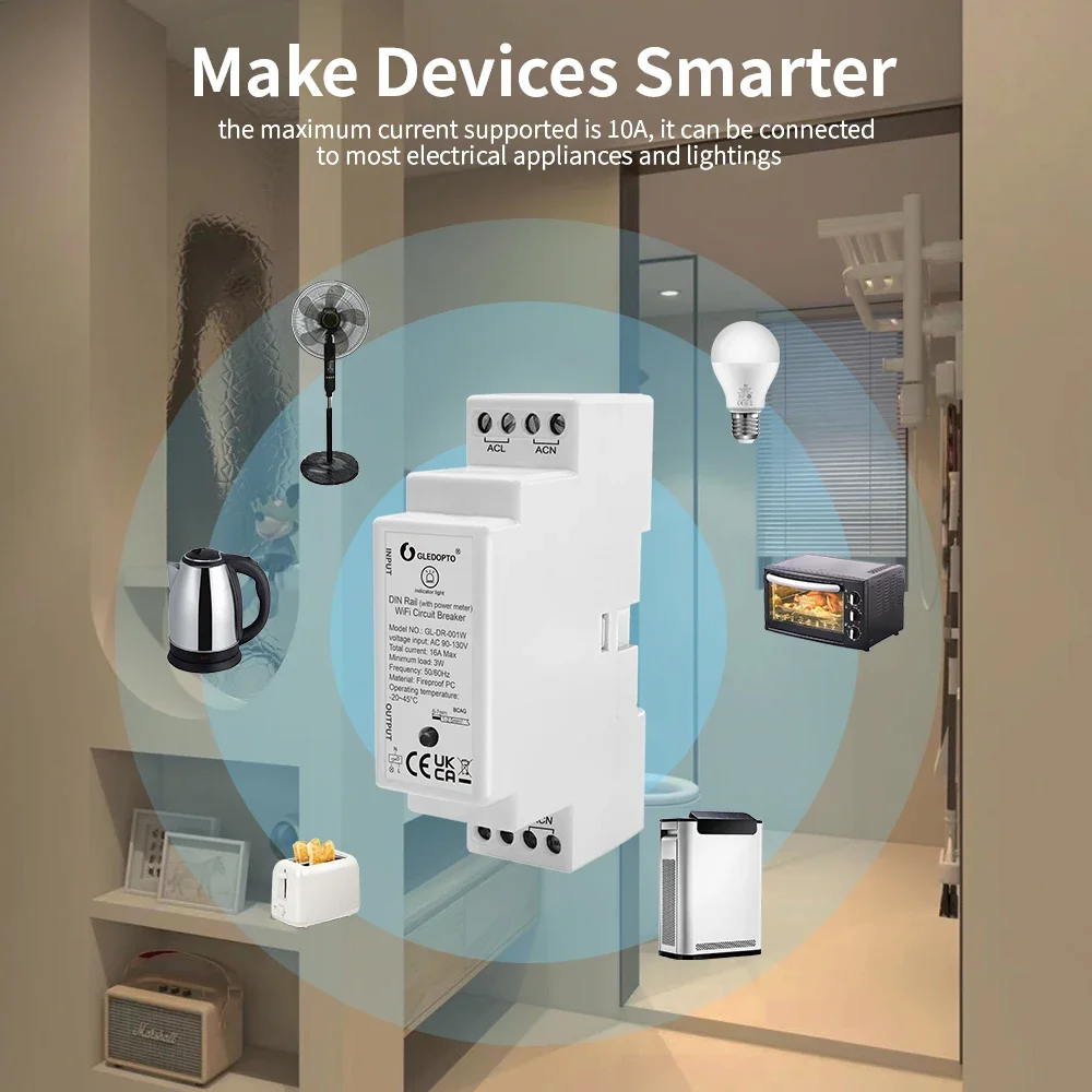 GL-DR-001W WiFi Din Rail Circuit Breaker Power Meter Energy Monitor Tuya Smart Life App Control Power Display Overcharge Protect
