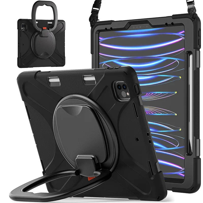 

Чехол для iPad Pro 12,9 2022 2021 2020 2018, чехол для планшета, держатель-подставка, плечевой ремень, слот для карандашей, вращение на 360 градусов, защитный чехол