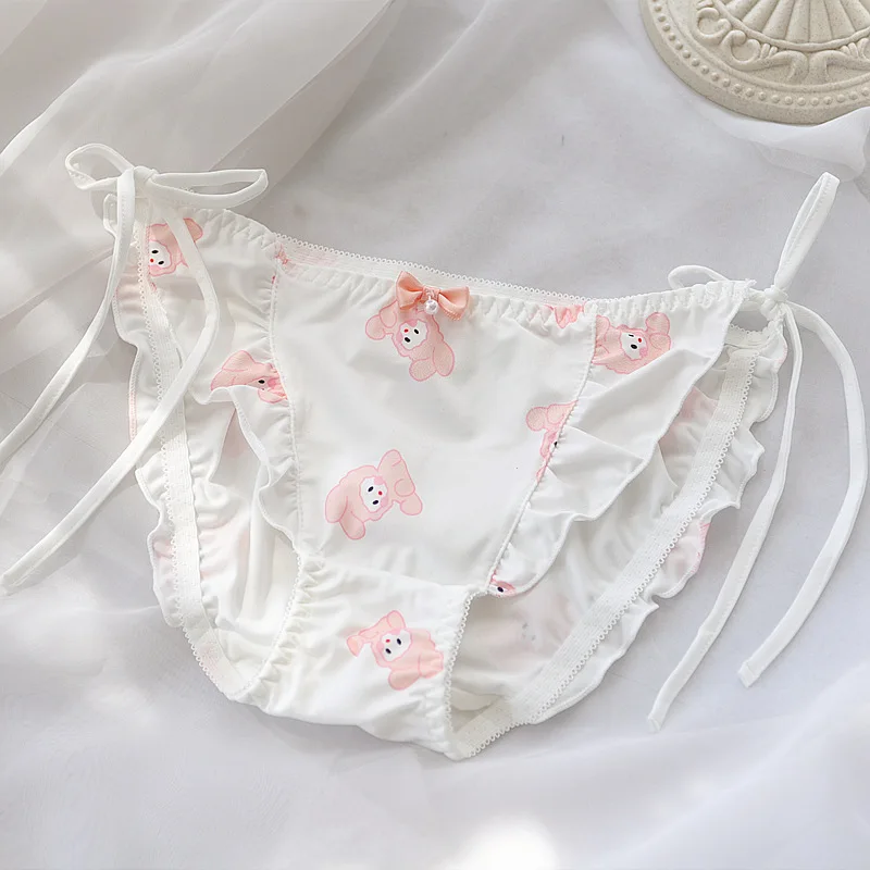 Japanese Style Princess Lacing Cute Lovely Sweety Panties Women Elasticity Ruffles Milk Silk Cartoon Lolita Cosplay Underwear