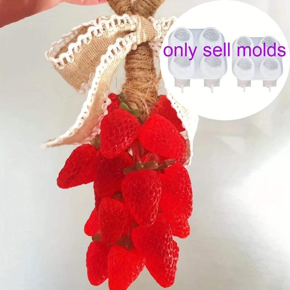 Silicone Molds for Making Strawberry-Shaped Soap, Strawberry Soap String Molds, Four-In-One Scented Candle Strawberry-Shaped