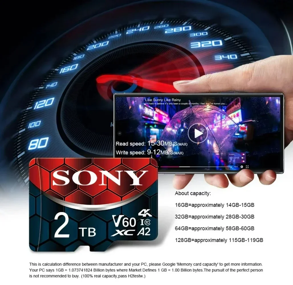 بطاقة سوني مايكرو TF SD 2 تيرا بايت 1 تيرا بايت فئة 10 بطاقة ذاكرة عالية السرعة U3 4K 512GB 128GB 256GB TF بطاقة فلاش للهواتف الذكية كاميرا بدون طيار