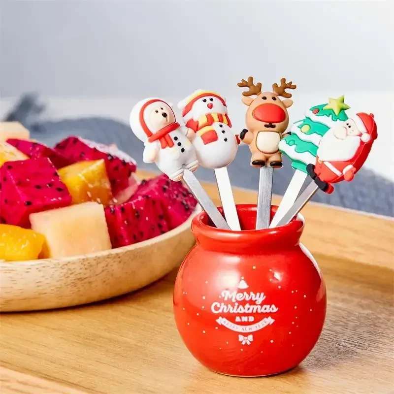 Fresh and Fun Creative New Year's Gift Cartoon Fruit Fork Stainless Steel Cute Environmental Protection Silicone Fashion Life