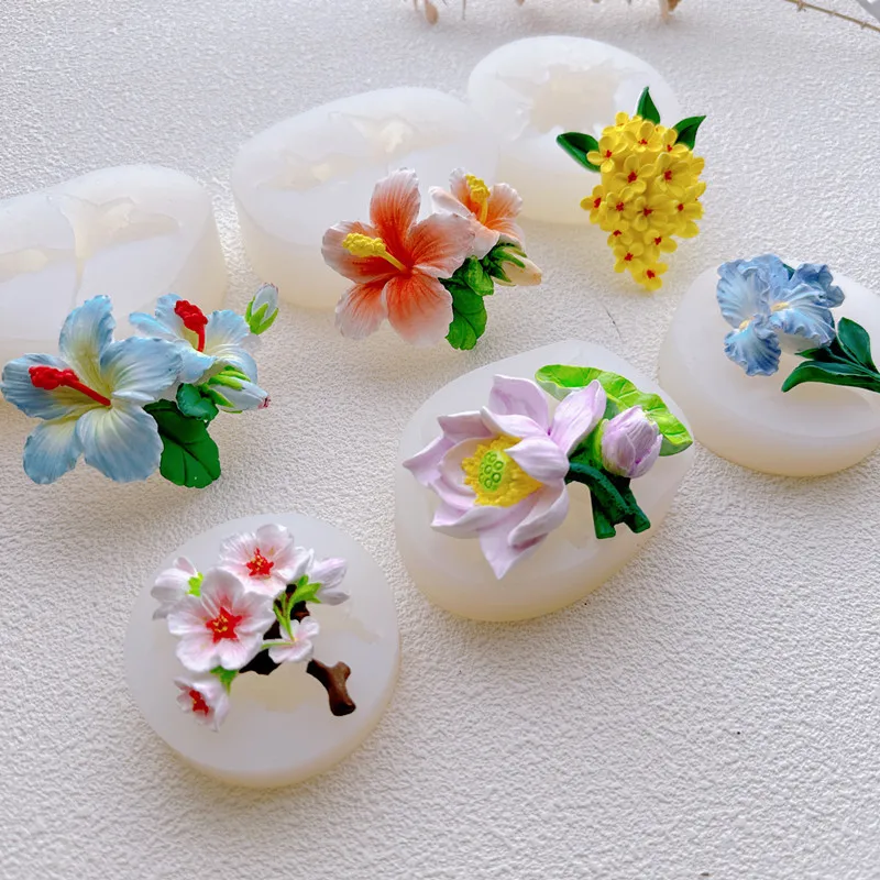 Iris Hibiscus Flower Car Diffuser Bouquet Silicone Mold Aromatherapy Plaster Decorative Ornament B52