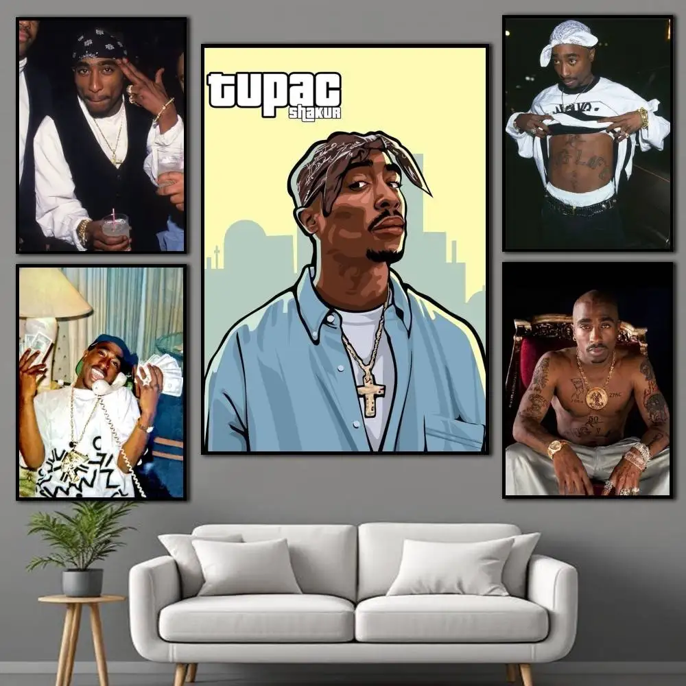 

Makaveli Top-2PAC Rapper Poster Self-adhesive Art Waterproof Paper Sticker Coffee House Bar Room Wall Decor