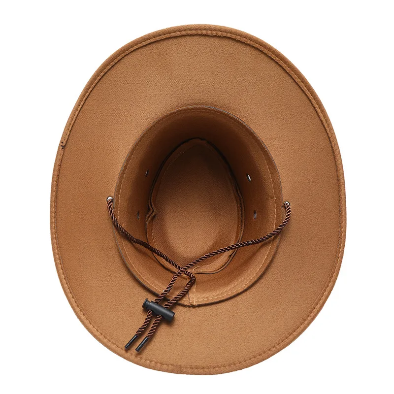 Western Cowboy Hat Retro Sheriff Cap Sunscreen With Wind Rope Hat Men And Women Horseback Riding Tourism Fishing Sunshade Cap