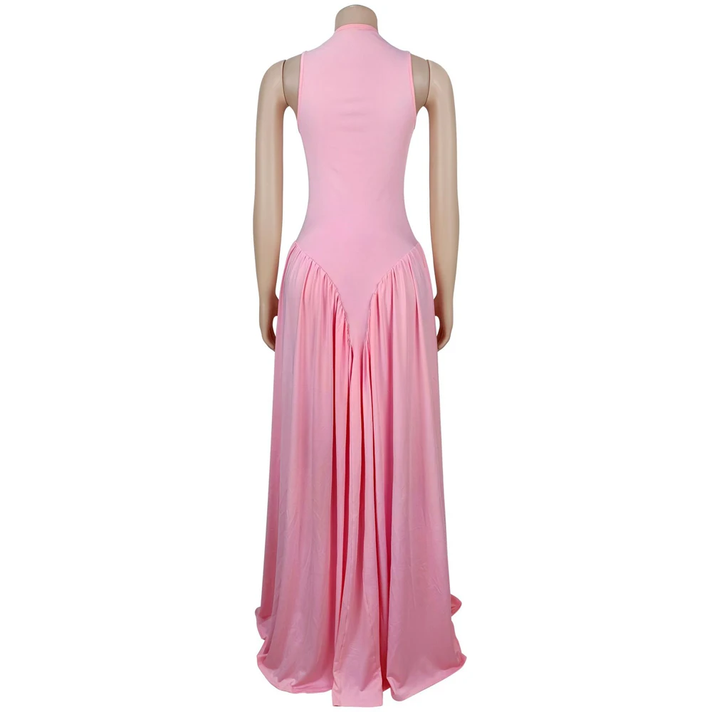 Modische Damenkleider Elegantes Ärmelloses Maxikleid mit Rundhalsausschnitt, Fließendem Stoff und Raffungen für Sommer 2026, Hochzeitsgäste und Urlaub – Detail 9