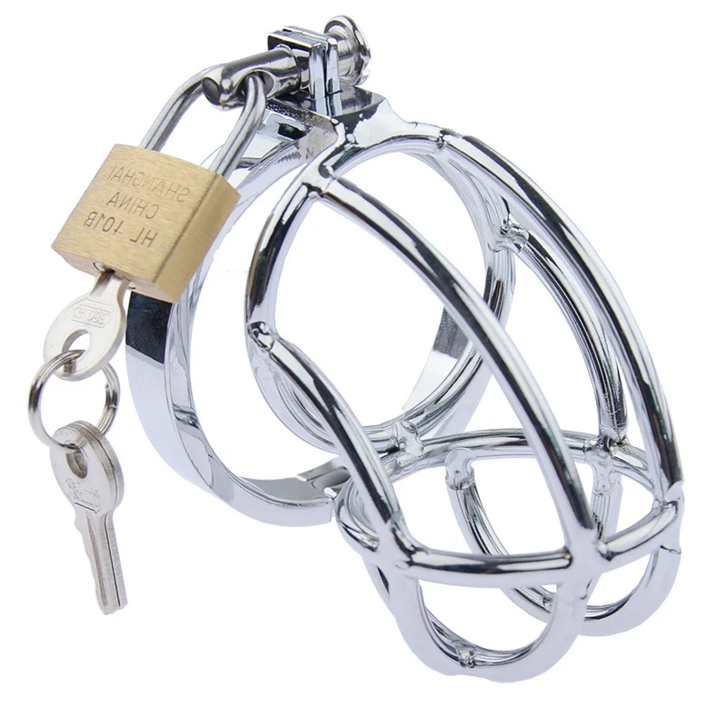 Stainless Steel Metal Cock Cage with Penis Bondage Sleeve Barbed Ring Male Chastity Device locks Adult Belt with Lock Sex Toys