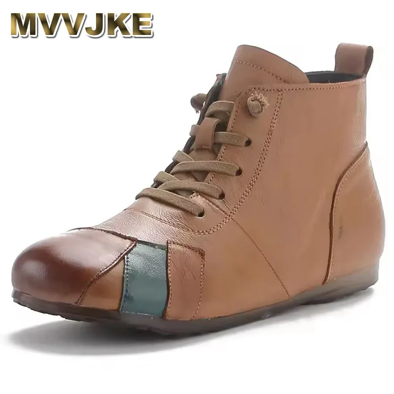 

Autumn/Winter New Women's Short Boots Ethnic Style Genuine Leather Colored Casual Soft Sole Cotton Shoes