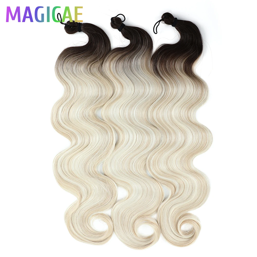 3Pcs 300G 26Inch Ombre Grey Crochet Braids Body Wave Light Ombre Brown 6# Highlight SP4/27/613 High Temperature Synthetic
