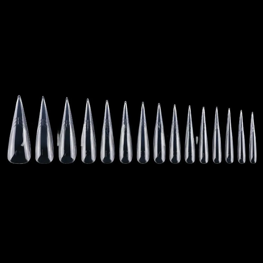 150Pcs 15 Sizes Sandwich Nail Forms Reusable Transparent Full Cover Nail Tips Long Length Auxiliary Line French Tip Forms