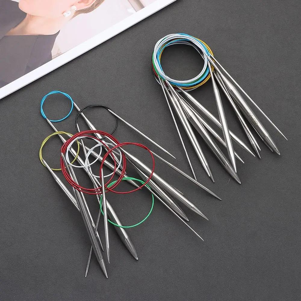 40/100cm Circular Knitting Needles Round Metal Circle Stainless Steel Crochet Hook DIY Weaving Needlework Supplies Sewing Pins