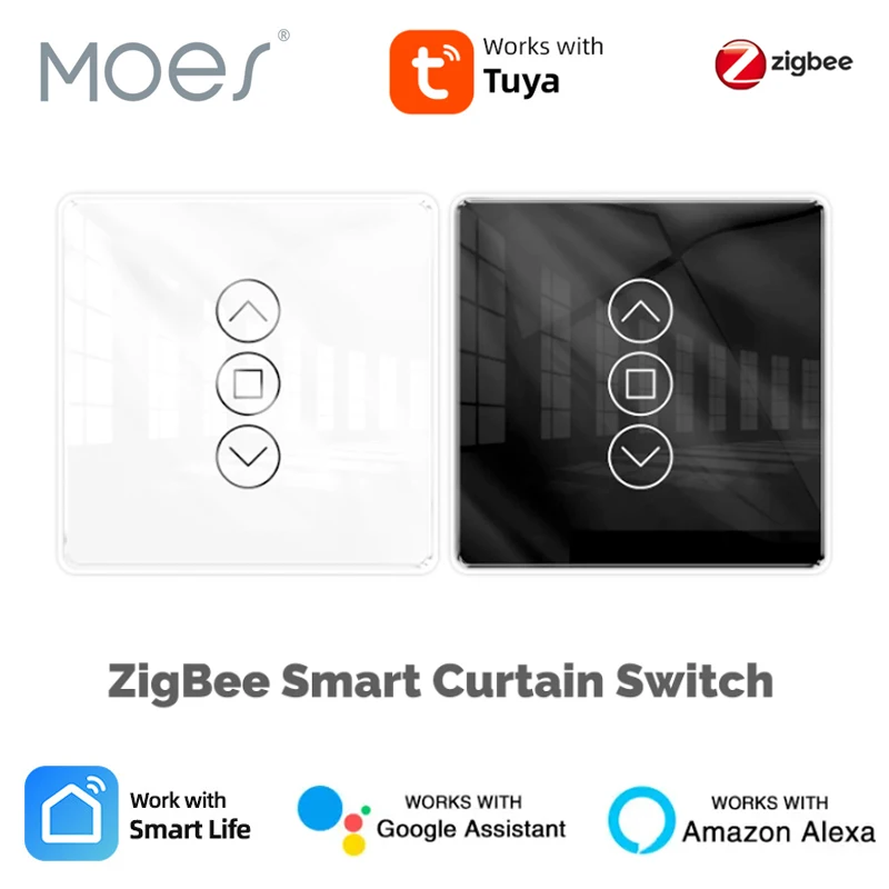 

MOES ZigBee Smart Curtain Switch 2.5D Smart Arc Glass Touch Switch Панель Приложение Дистанционное Управление Работа с Alexa Google Home Tuya