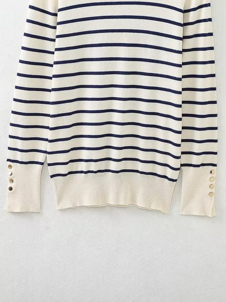 Dave&Di British Fashion Ladies Basic Sweater Cuffs Gold Turtleneck Buttons Solid Simple Knitwear Women