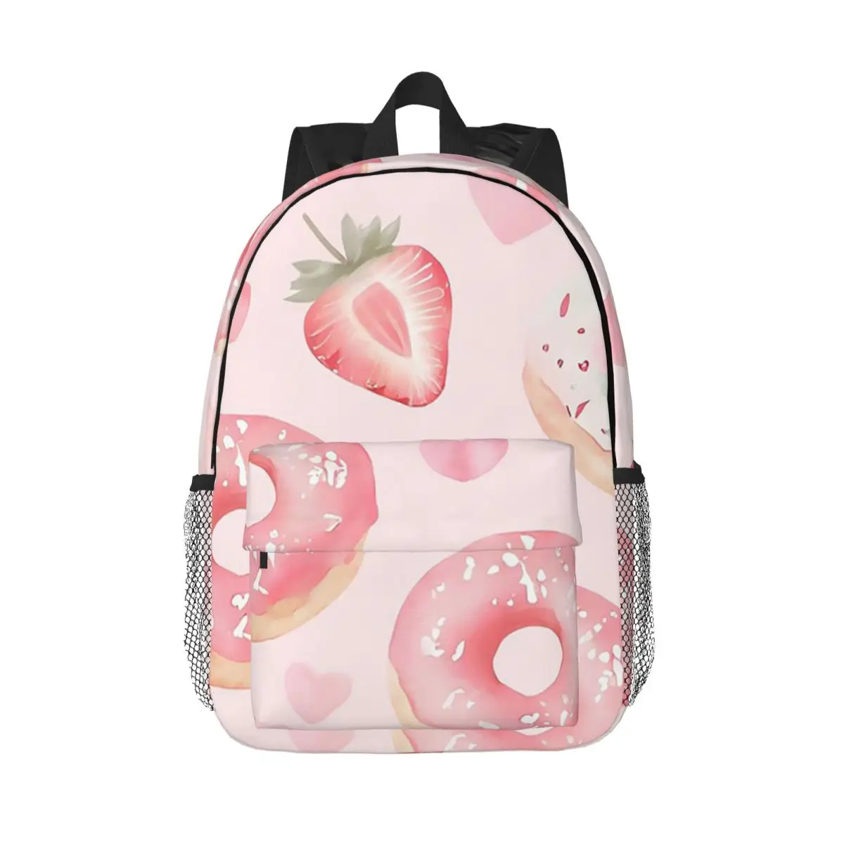 Cute Donut And Strawberries Backpack Daypack Large Capacity Boys Girls BookBag Shoulder Bags for Men Women Children School Bag