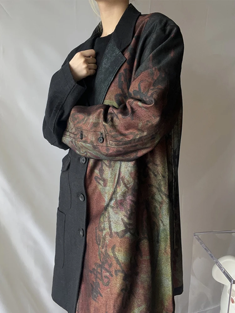 FANTASTION Original design Denim overcoats Prints with dark-themed Suit jacket coat Multi-pocket side buttons suit jackets tops