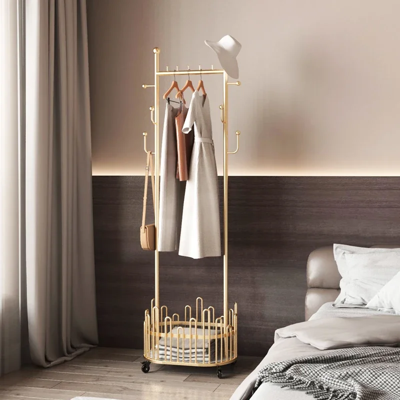 

Modern simple mobile coat hanger Floor to floor bedroom Light and luxurious iron coat hanger Household Nordic living room Hanger