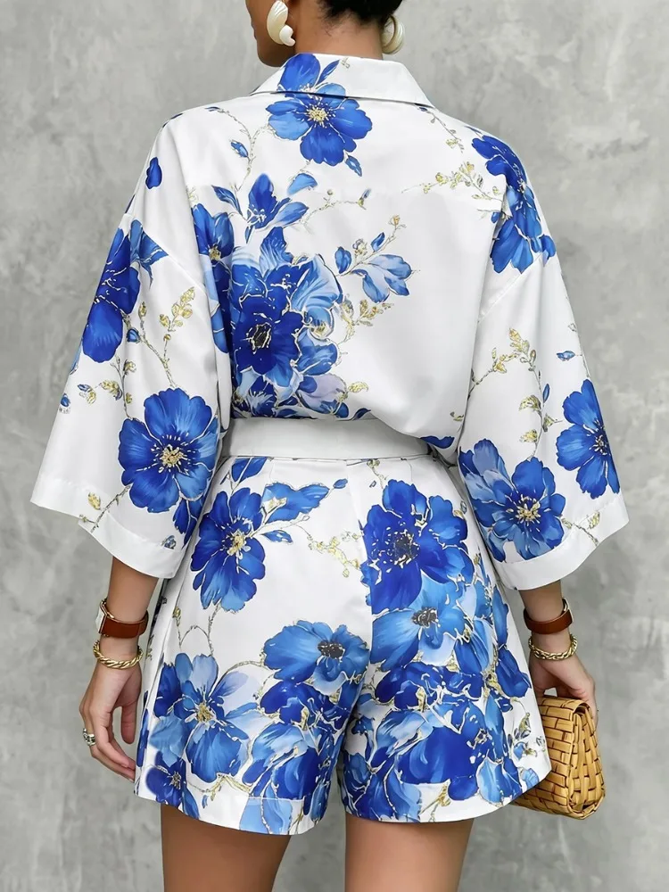 Yeezzi Damen Vintage Bluse mit Blumenmuster und Reverskragen 2026 Halbarm Locker Geknöpft Elegante Sommer-Urlaubs-Bluse – Detail 4