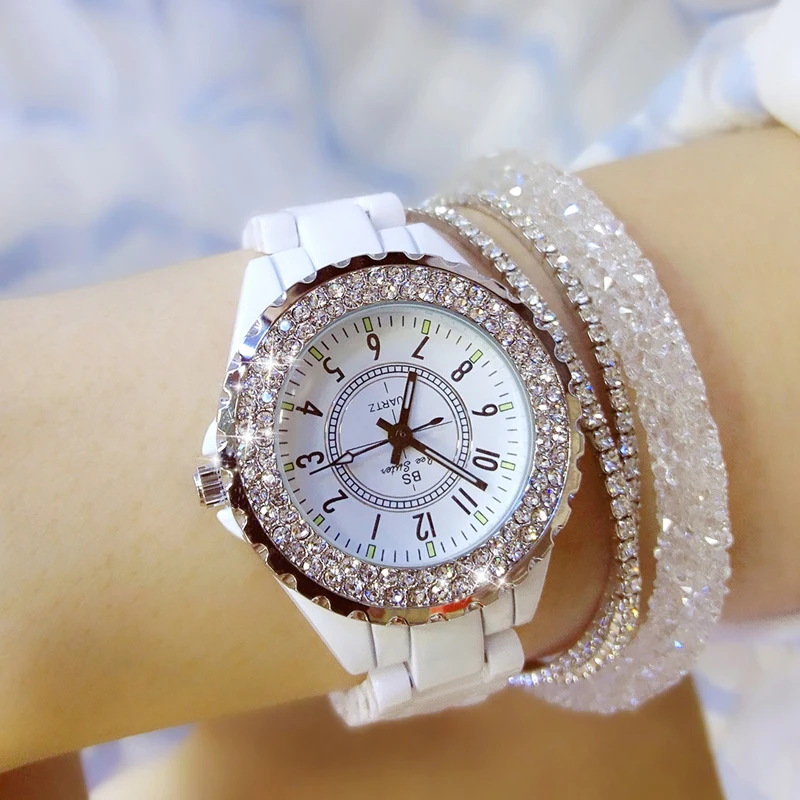 Ceramic Watch Women Top Brand Luxury 2023 Elegant Diamond Ladies Wrist Watches Waterproof Rhinestone Bracelet Women Watches