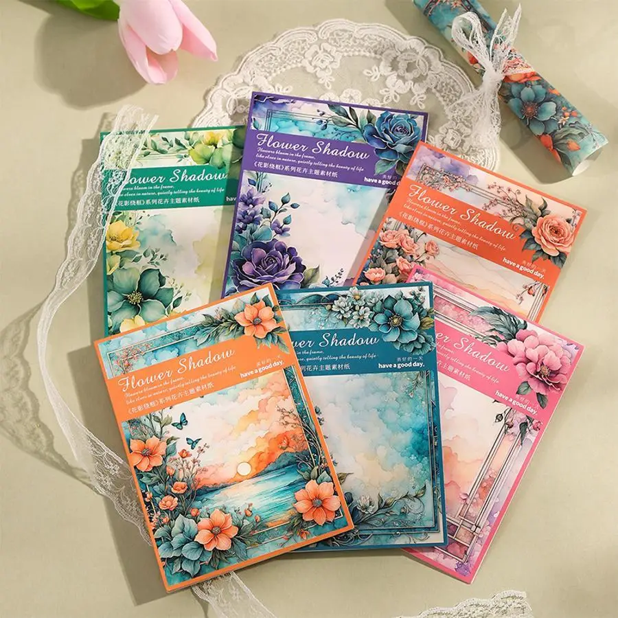 30Pcs Floral Theme Scrapbook Paper Vintage Flower Frame Decorative Paper For Journal DIY Collage Planner Craft Supplies