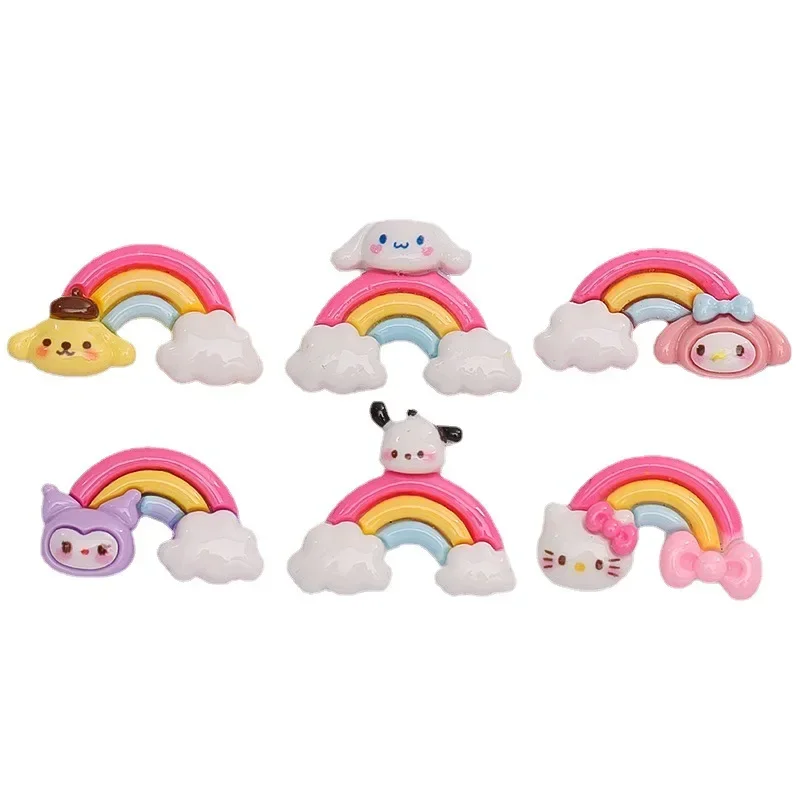 

5 шт., мультяшная серия Sanrio, Радуга KT, подвески из смолы с плоской задней частью, ремесленные украшения, кабошоны «сделай сам», аксессуары для украшения