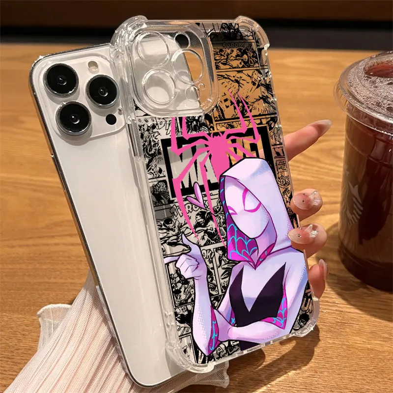 

Spider Gwen Phone Case Clear For iPhone 17 16 14 15 11 12 13 Pro Max 16E 15 16 Plus 17 Air Soft Shockproof Cover Marvels Cute