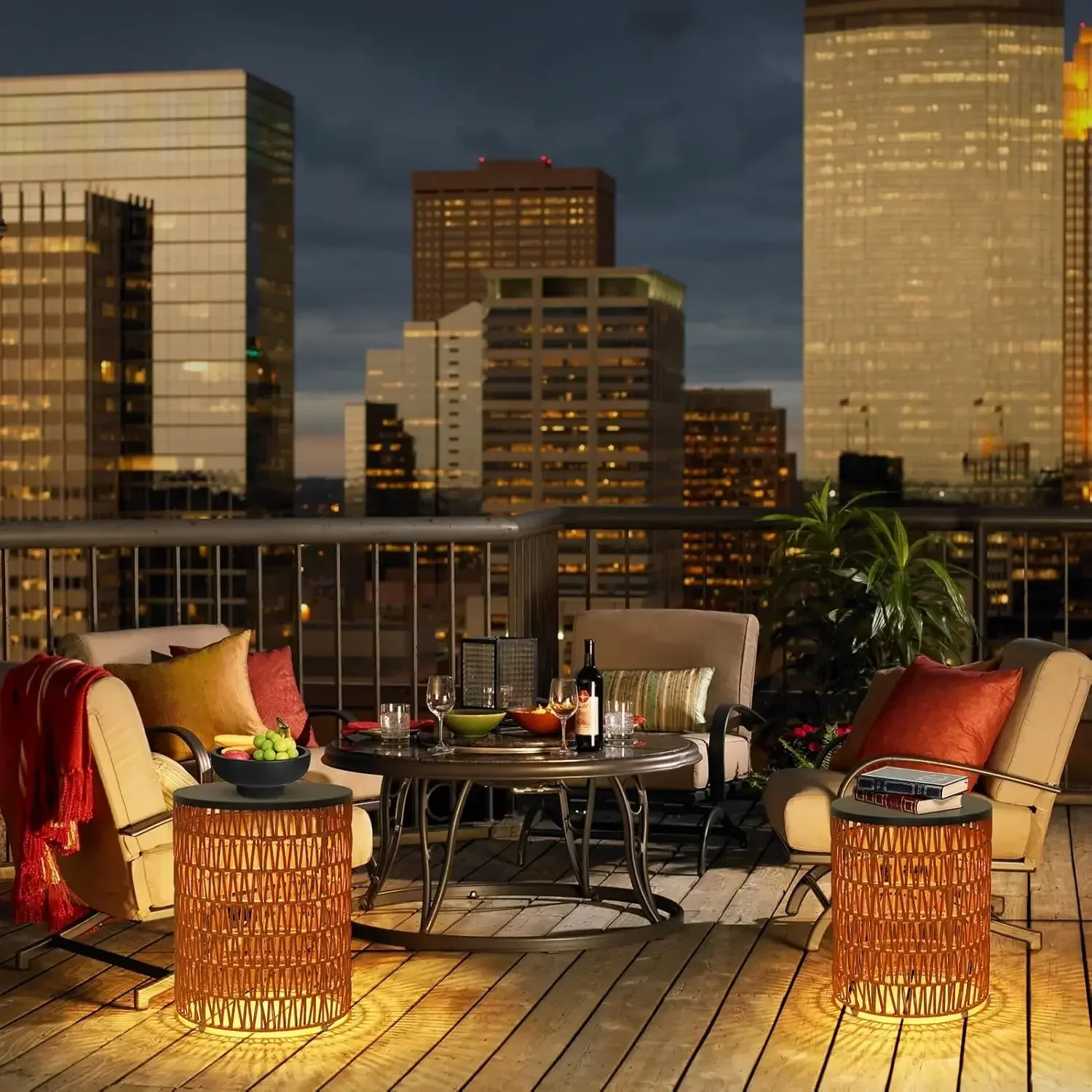 [عرض ساخن، عرض لفترة محدودة! ] طاولة جانبية خارجية مع جهاز تحكم عن بعد خافت للضوء، طاولة فناء مستديرة صغيرة مكونة من قطعتين مع تيم