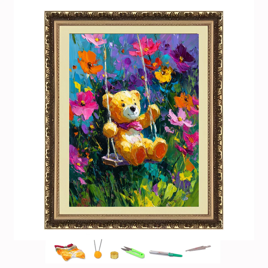 

Вышивка крестиком, плюшевый мишка на качелях, нить для рисования, набор для рукоделия «сделай сам», украшение, напечатанный на холсте 11CT