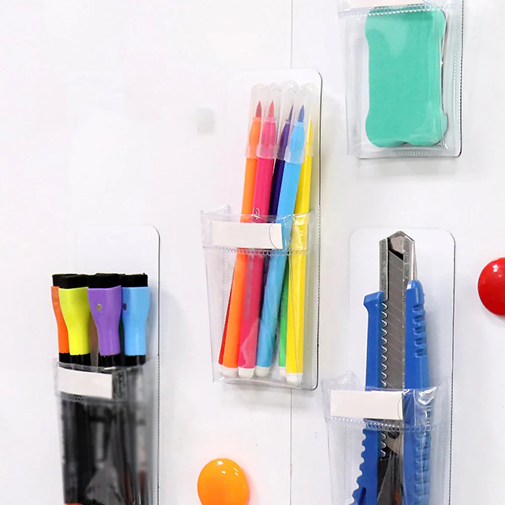 

4 Pcs Pen Bag Organizer Magnetic Holder Force Practical Storage Pockets Soft Transparent PVC Bags