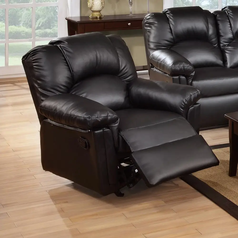 كرسي كرسي الحركة، أريكة شراعية من الجلد الأسود المستعبدين، أثاث غرفة المعيشة المعاصر، حشوة إضافية مريحة #1